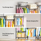 Heavy Duty Rolling Garment Rack 3 Tiers Adjustable Wire Shelving Clothes Rack with Rods Storage Closet Clothing Rack Black 15.7" D x 70.8" W x 76.5" H