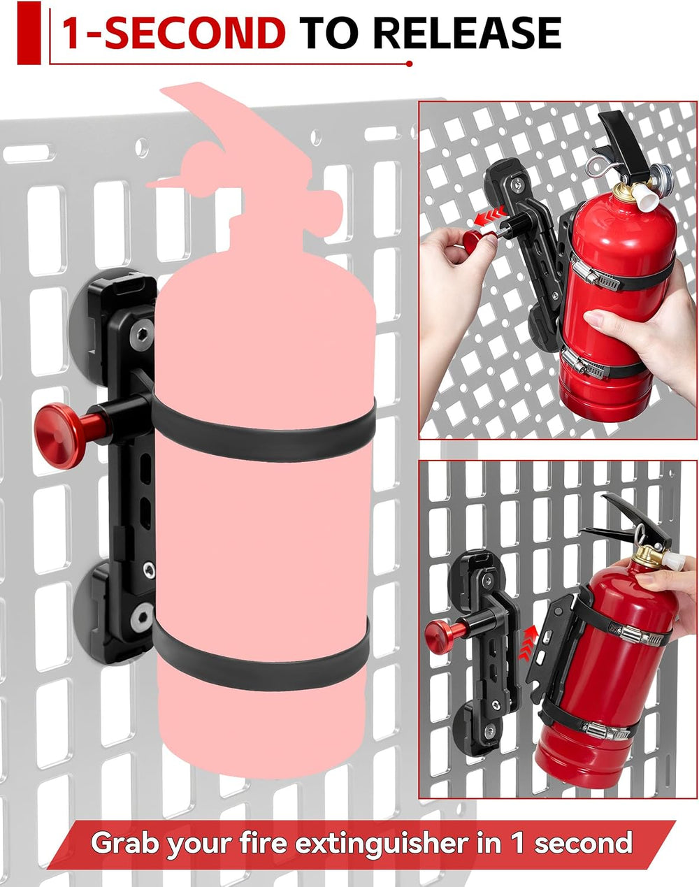 Molle Panel Fire Extinguisher Mount with Aluminum Base Fit 1-2IN Slot Holes