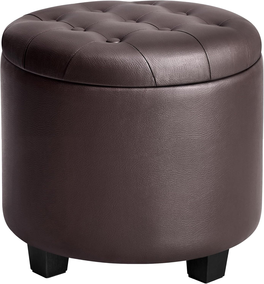 SONGMICS Round Ottoman, Ottoman with Storage, 17.7 x 17.7 x 17.5 Inches, Foot...
