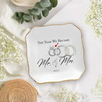 OASSIE Christmas Wedding Gifts for Couples 2025 - Mr and Mrs Gifts 4"x4" Ceramic Jewelry Dish Tray - Bridal Shower Engagement Gifts for Bride Women Newlyweds Marriage Just Married
