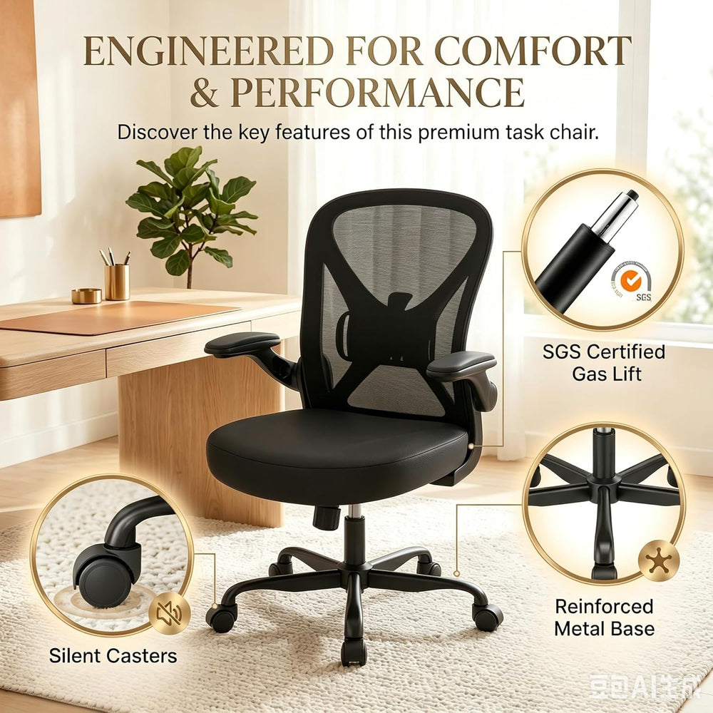 Ergonomic Office Chair with 90° Flip-up Armrests and Adjustable Lumbar Suppor...