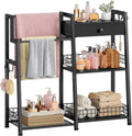 Gewudraw 2-in-1 Bathroom Ladder Shelf with Towel Rack&Storage Drawer, Black | 3-Tier Bathroom Organizers and Storage with Hooks, Bathroom Towel Storage, Towel Shelf for Laundry Room, Living Room, Balcony