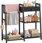 Gewudraw 2-in-1 Bathroom Ladder Shelf with Towel Rack&Storage Drawer, Black | 3-Tier Bathroom Organizers and Storage with Hooks, Bathroom Towel Storage, Towel Shelf for Laundry Room, Living Room, Balcony