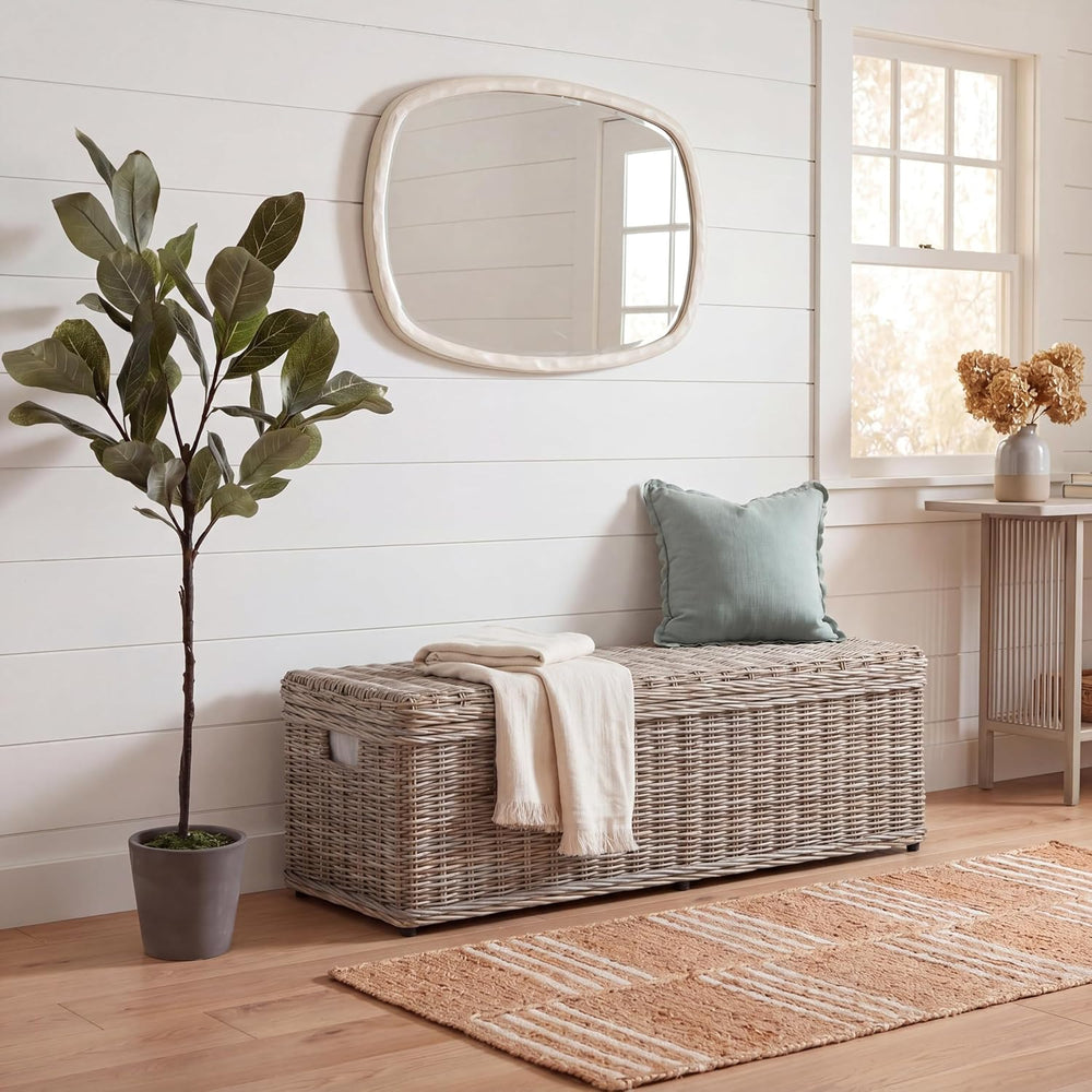SAFAVIEH Furniture - Caius Rattan Trunk - Grey - Rattan - Coastal Woven Desig...