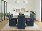 Blue Upholstered Dining Chairs Set of 6, Kitchen & Dining Room Chairs, Mid Century Modern Chairs, Linen Dining Chairs with Wooden Frame, Fabric
