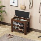 Shoe Bench for Entryway, Solid Rubberwood Shoe Bench with Hidden Storage, Adjustable 2-Tier Shelves & Soft PU Leather Seat, Shoe Rack Durable Easy Assembly for Hallway or Bedroom - Beige, 23.6"