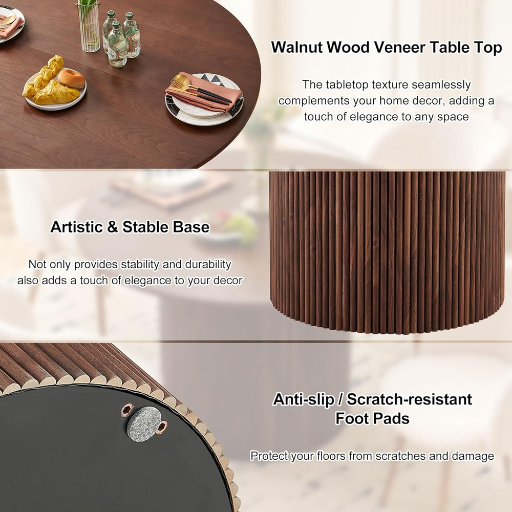47" Round Dining Table for 4, Modern Farmhouse Kitchen Table, Walnut Woo...