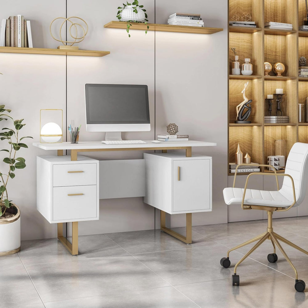 Techni Mobili 51"W Computer Desk w/ 2 Drawers & Storage Cabinet, Whi...