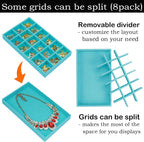 12 Pack Stackable Velvet Jewelry Organizer Trays for Drawers Earring Organizer Inserts Necklace Storage Ring Bracelet Display Case, 216 Grids, Blue