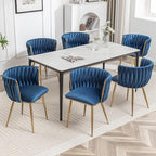 Velvet Dining Chairs Set of 6, Modern Upholstered Dining Chairs with Gold Metal Legs for Dining Room, Vanity, Kitchen, Living Room(Blue)
