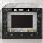 98.4" W Wall Unit Entertainment Center with Bookshelves for TVs up to 80", Modern TV Stand Media Console with Cabinets, Tempered Glass Doors for Living Room (Black/T3)