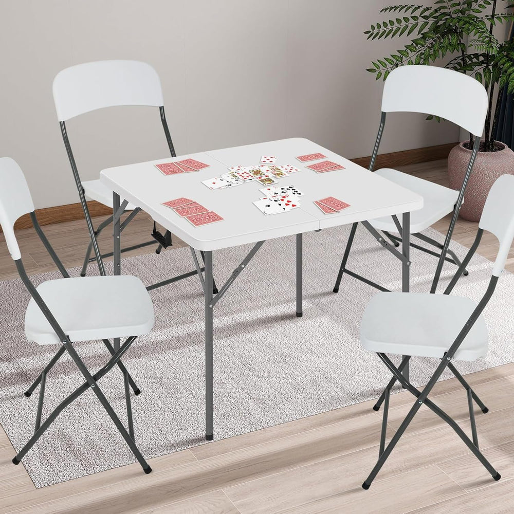 34" Square Folding Table, Portable Plastic Table No Assembly Needed, Fol...