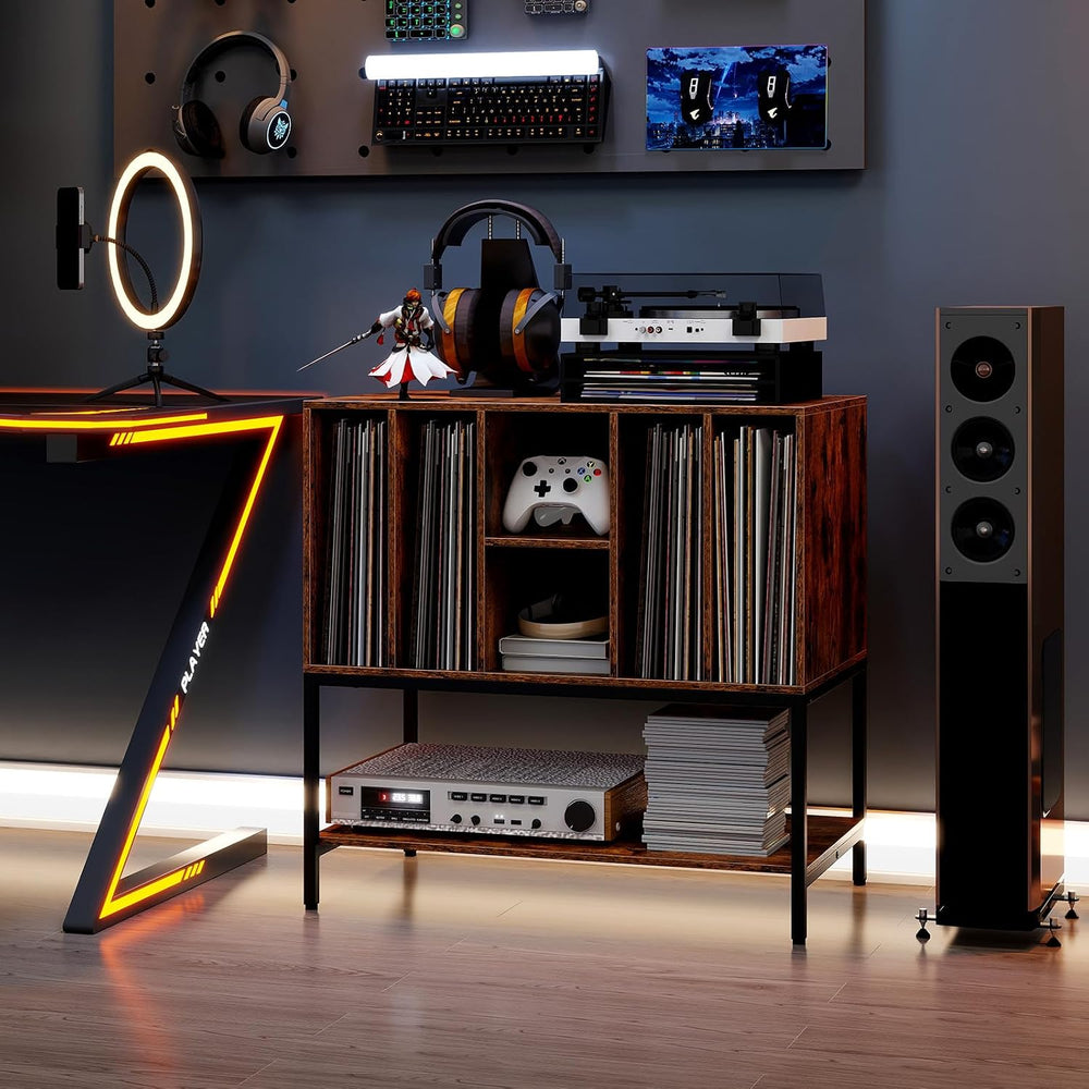 Giantex Record Player Stand with Charging Station, Turntable Stand with Stora...