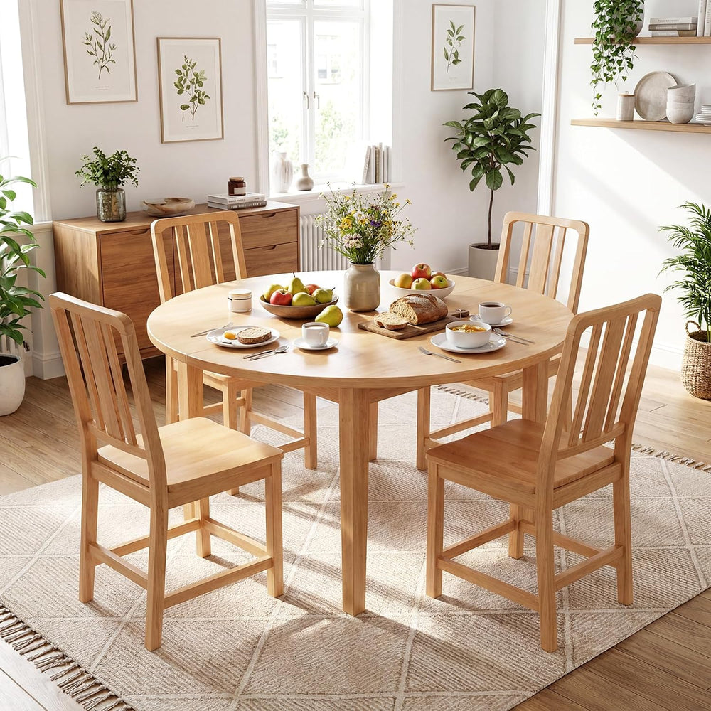 GIANTEX Wood Dining Chairs Set of 4, Natural Wooden Style,Hollowed Backrest