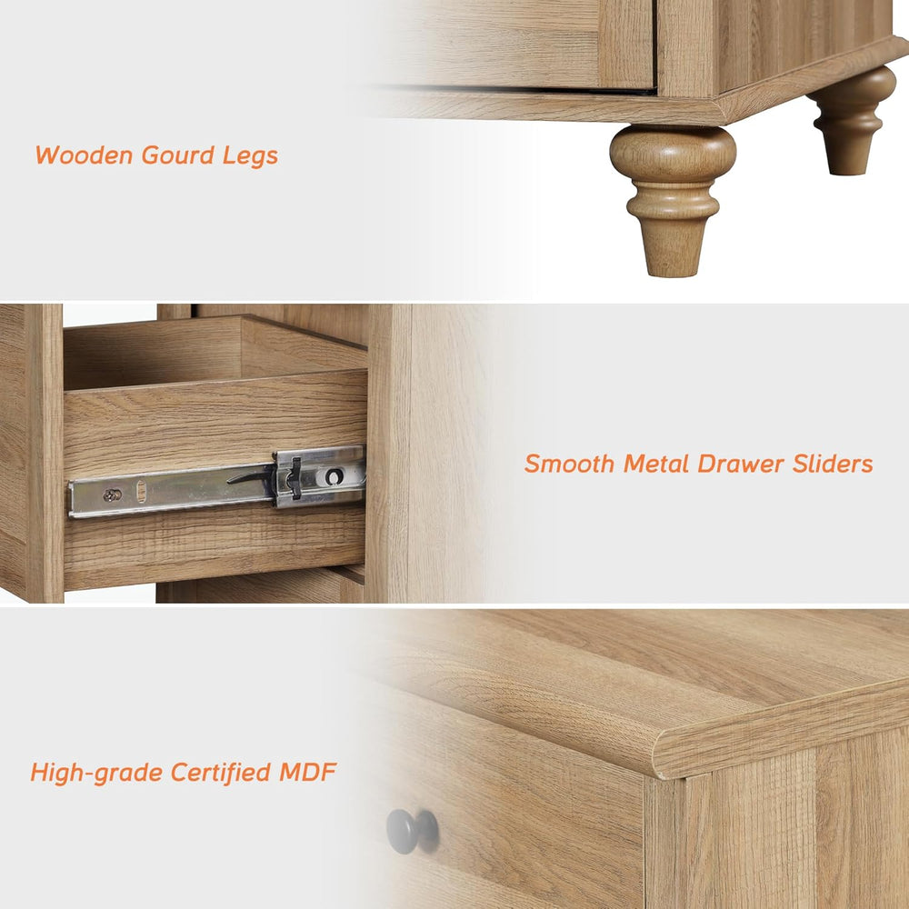 WAMPAT 34’‘ Oak Buffet Cabinet with Doors and Drawer, Wood Kitchen Storage Ca...