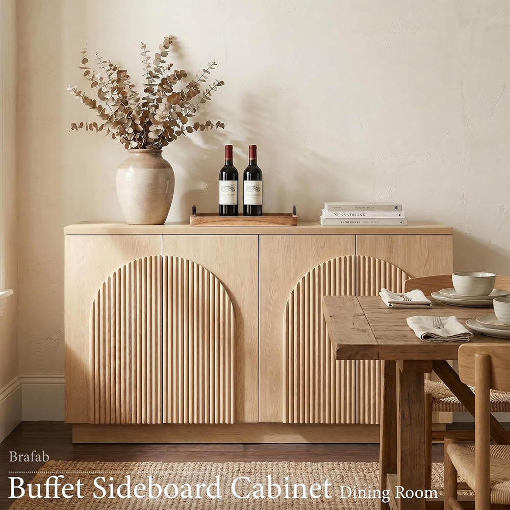 Brafab Modern 55" Fluted Wood Sideboard Buffet Cabinet with Storage/Natu...