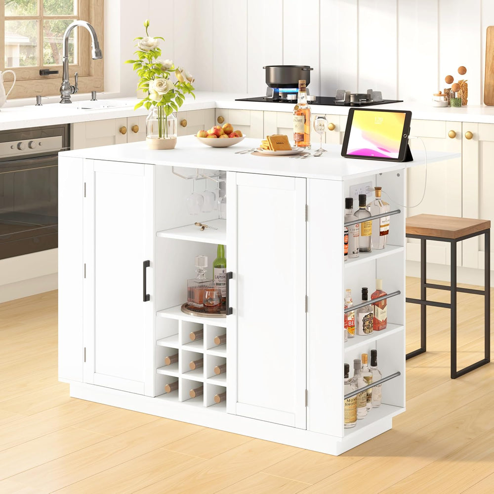 47.2" Multifunctional Kitchen Island with Drop Leaf & Power Outlet –...