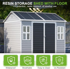 8x6 Shed Plastic Outdoor Storage with Floor Included, Waterproof Lockable Garden Shed Resin Tool Shed Cabinet