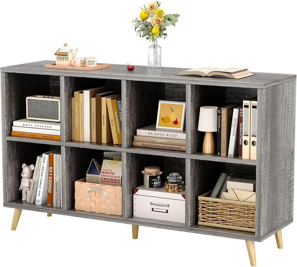 COTUBLR 8-Cube Bookshelf, 47" Wood Bookcase with Legs, 2 Tier Morden Boo...