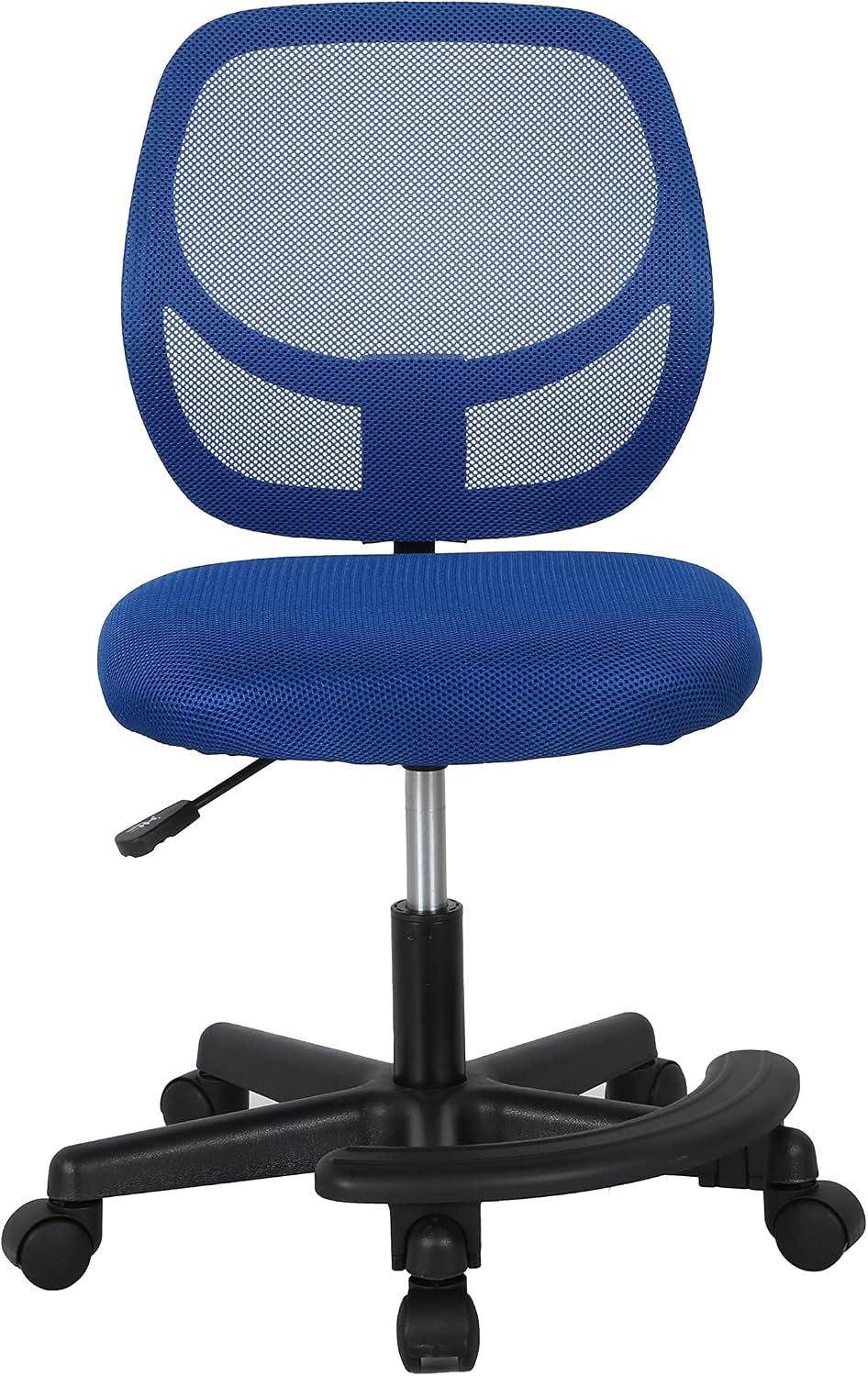 Amazon Basics Kids Adjustable Height Mesh Low-Back Swivel Desk Chair with Footrest, Rolling Study Chair, Armless, Blue