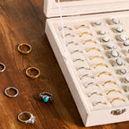 Frebeauty Ring Organizer Tray 100 Slots Ring Holder with Clear Lid Velvet Storage Box Jewelry Tray for Jewelry Store Earring Display Case for Jewelry Show Studs Box for Women(Beige)