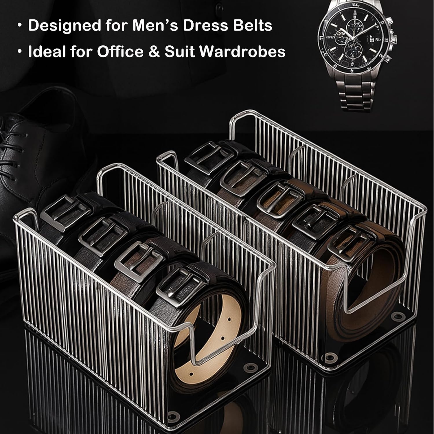 Drawer Belt Organizer for Men –Semi-clear Belt Storage Box for Dress & Leather Belts, Closet Drawer Organization, Holds Up to 10 Belts