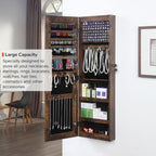GISSAR Full Length Mirror Jewelry Cabinet, 6 LEDs Jewelry Armoire Wall Mounted Over The Door Hanging, Jewelry Organizer Display Storage Furniture with Lights Locker Mirrored Cabinet, Vintage Brown