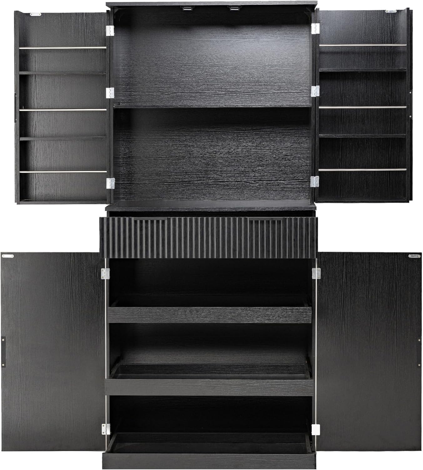72'' Kitchen Pantry Storage Cabinet, Pantry Storage Cabinet with 3 Keyboard Drawers and 6 Door Shelves Adjustable, Freestanding Buffet Cabinet for Bathroom, Diningroom (Black)