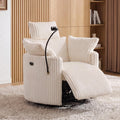 FOXHUNTER Power Nursery Rocking Chairs 300°Swivel Corduroy, White | 30° Rocking Mode, Glider Rocking Recliner With USB Port, Phone Holder,2 Cushions, Adjustable Headrest,for Living Room