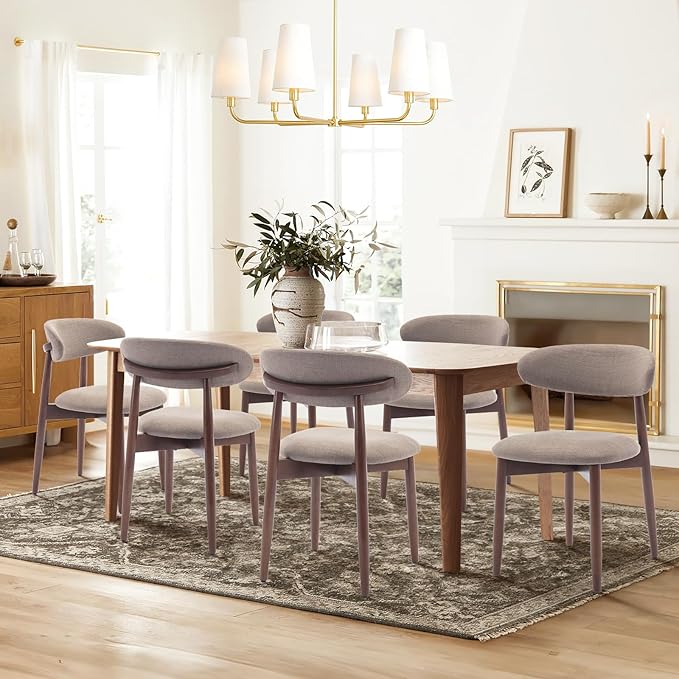 COLAMY Wooden Dining Chairs Set of 4, Modern Fabric Upholstered Dining Room Chair, Farmhouse Kitchen Chairs with Foot Pegs, Camel