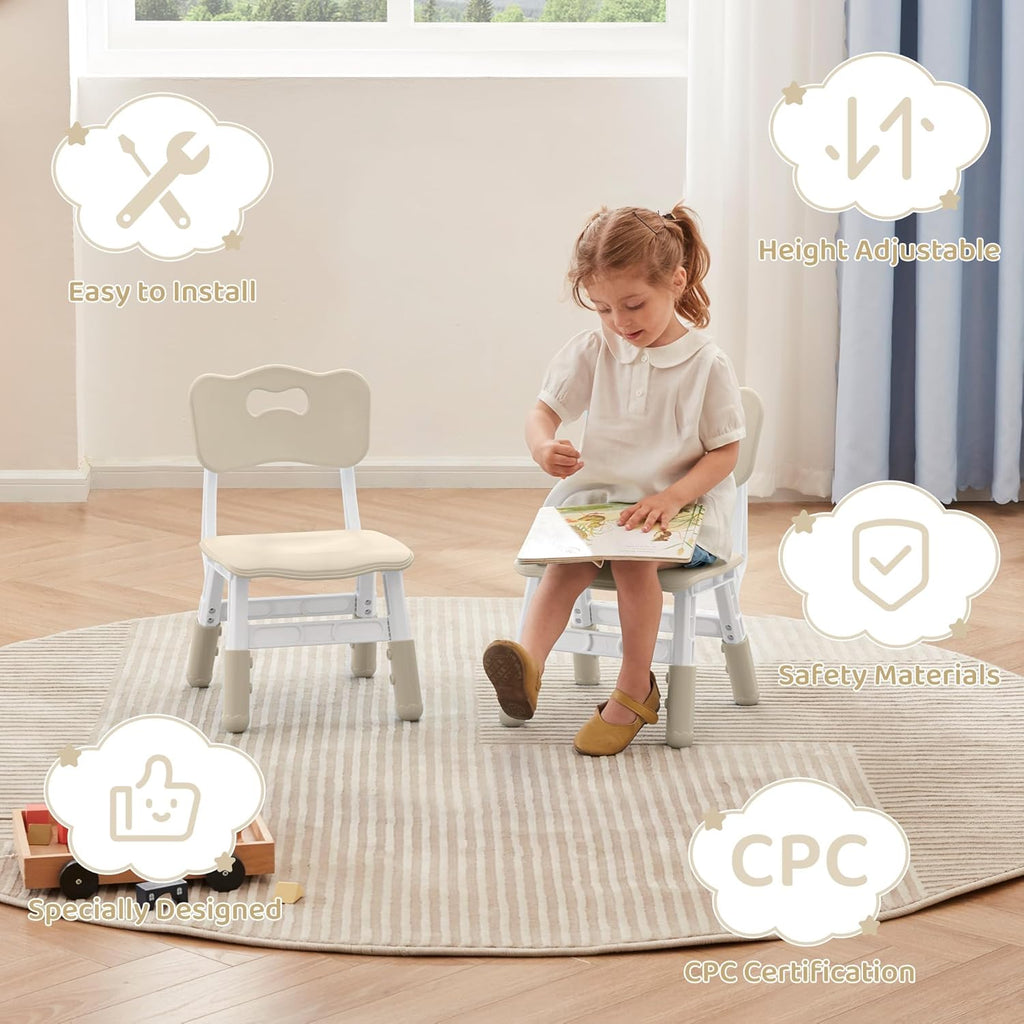 DOREROOM Adjustable Toddler 2 Chairs Set, 3 Level Adjustable Children’s Chair for Age2-8, Durable and Lightweight, Maximum Load-Bearing 180LBS, Plastic Kids Chairs for Classroom/Daycare/Home