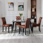 Farmhouse Dining Chairs Set of 8, PU Leather Kitchen Chairs Modern Tufted Accent Chair Solid Wood Parsons Side Chairs for Living Room/Bedroom/Resturant/Dinner, (Brown)