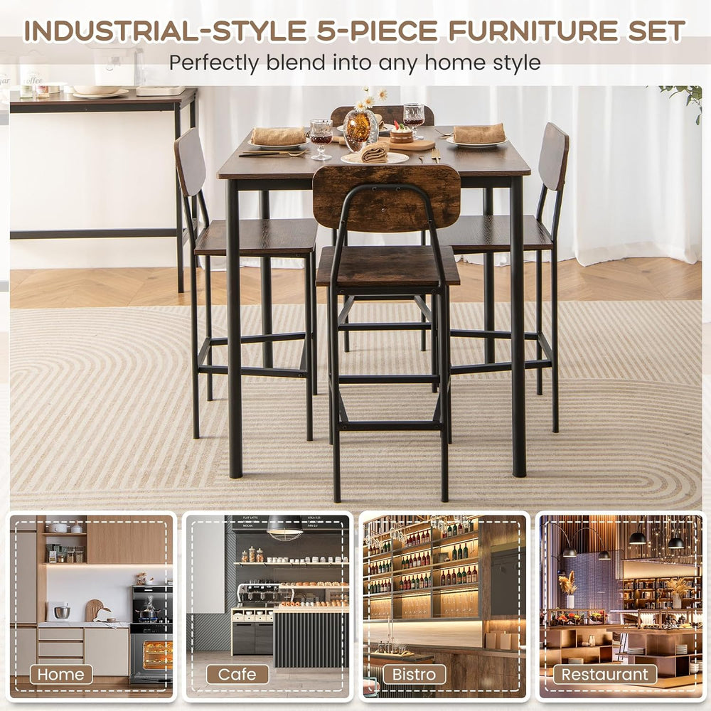 Giantex 5-Piece Dining Table Set W/Counter Height Table & 4 Bar Stools, I...