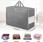 2Pack 84L Large Storage Bags, Folding Moving Comforter Blanket Storage Bags Closet Organizers and Storage Containers with Strong Handles&Zippers Clear Window for Clothes Bedding Pillow, Grey