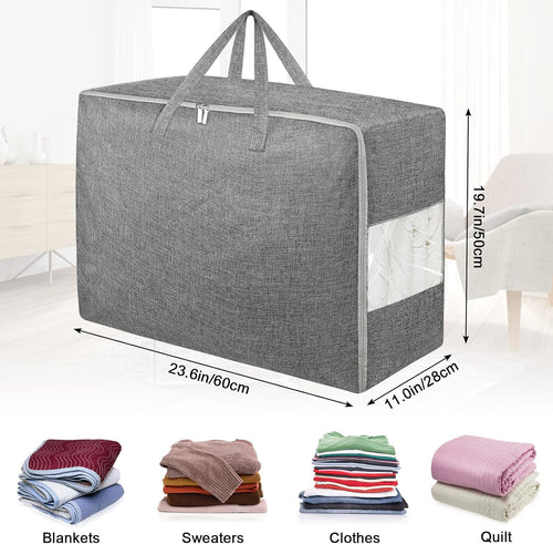 2Pack 84L Large Storage Bags, Folding Moving Comforter Blanket Storage Bags Closet Organizers and Storage Containers with Strong Handles&Zippers Clear Window for Clothes Bedding Pillow, Grey