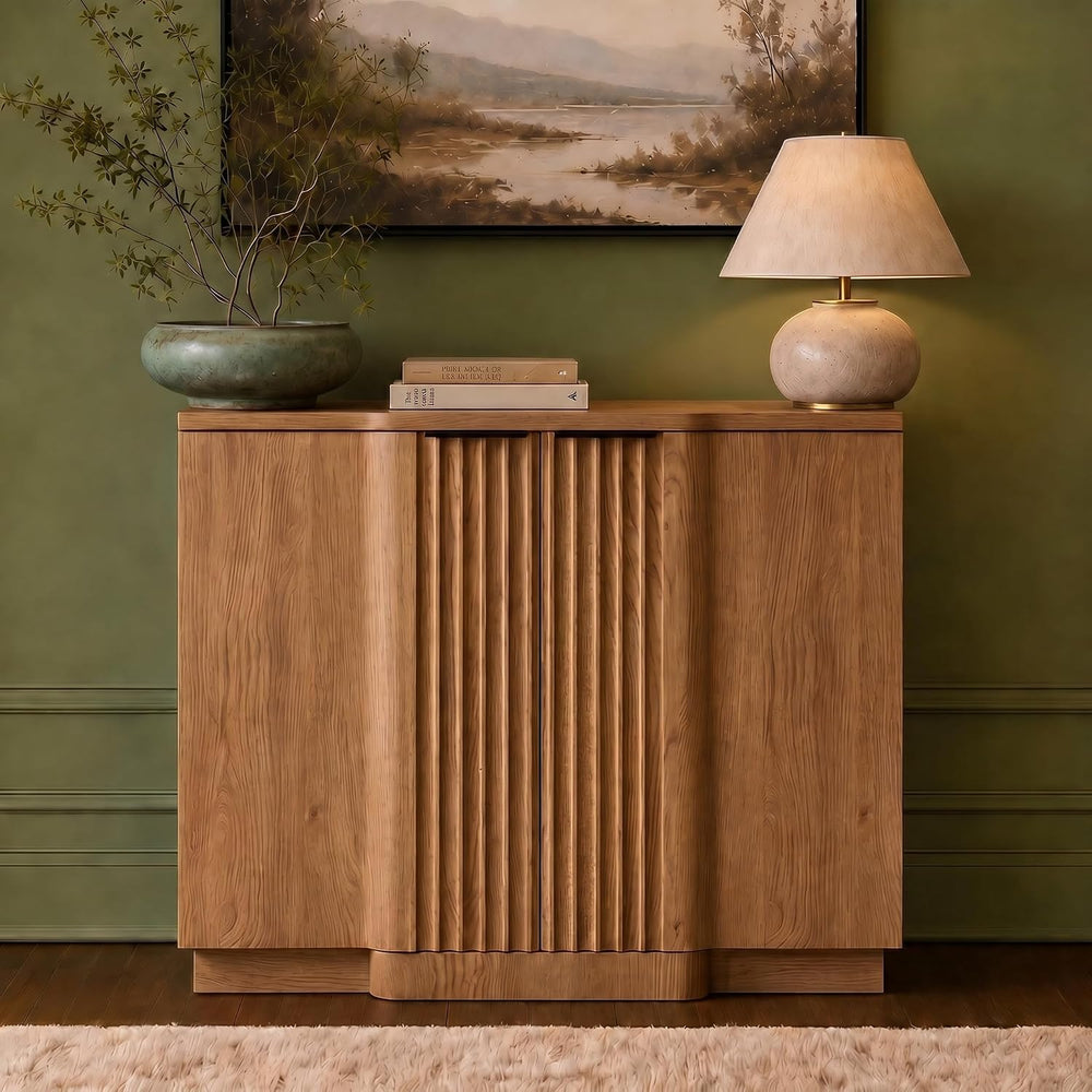 Yechen Fluted Buffet Cabinet with Storage, 31.5" Accent Sideboard Credenza