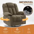 Swivel Rocker Recliner Chair for Adults – Manual Glider Sofa with Massage, Heat & Vibration, 360° Rocking for Living Room or Nursery