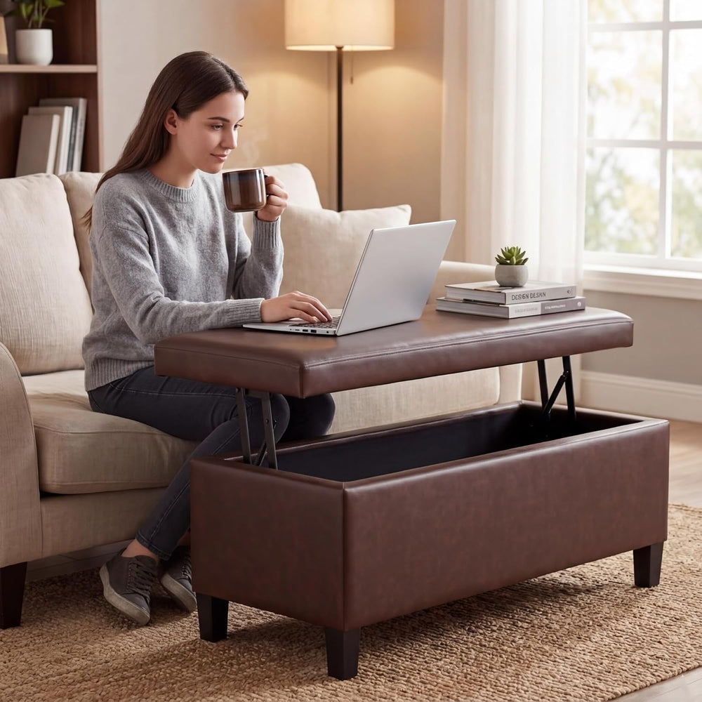 Homebeez 42" Storage Ottoman Bench, Lift Top Faux Leather Storage Bench ...