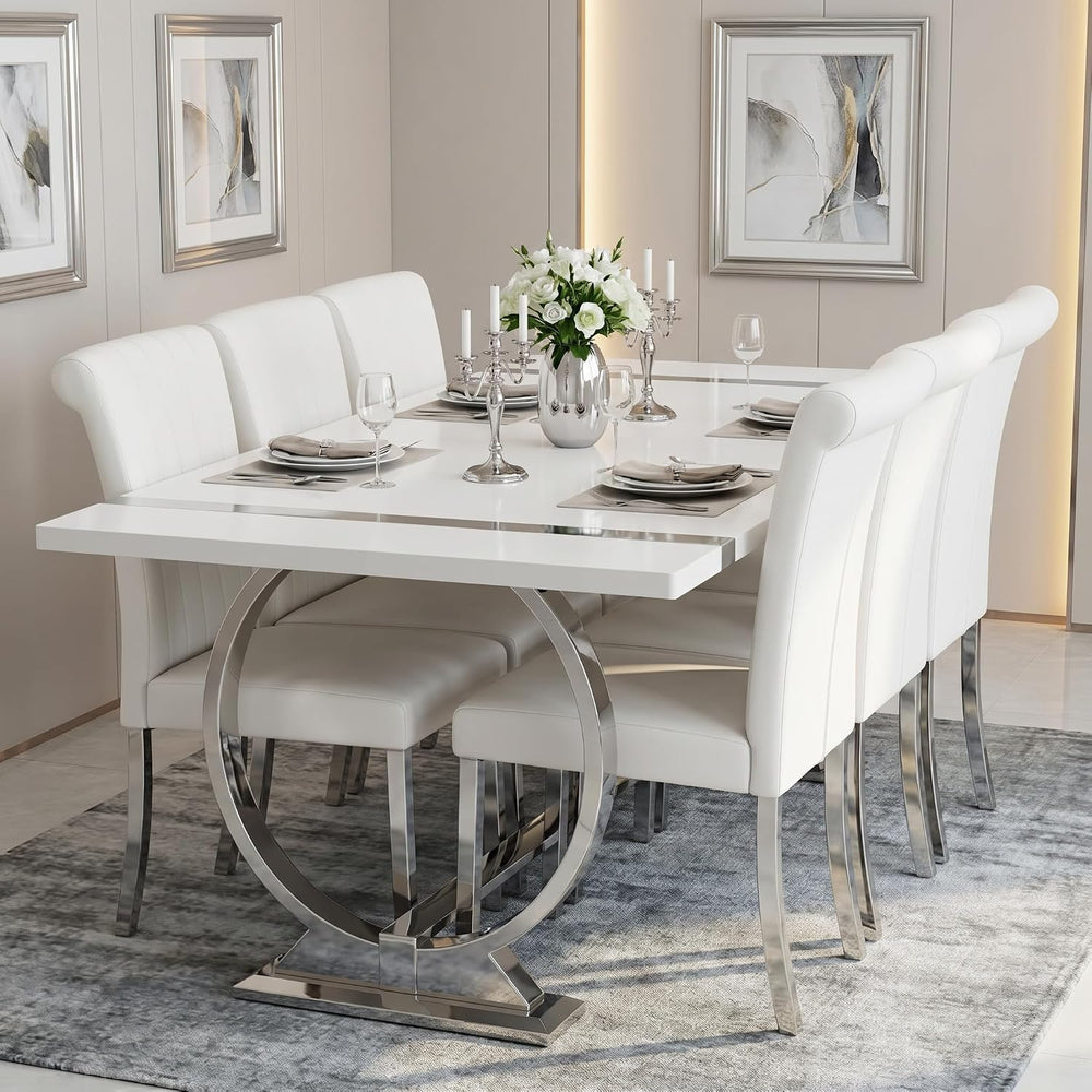 ACEDÉCOR Dining Chairs, White Leather Dining Chairs Set of 4, Upholstered Kit...