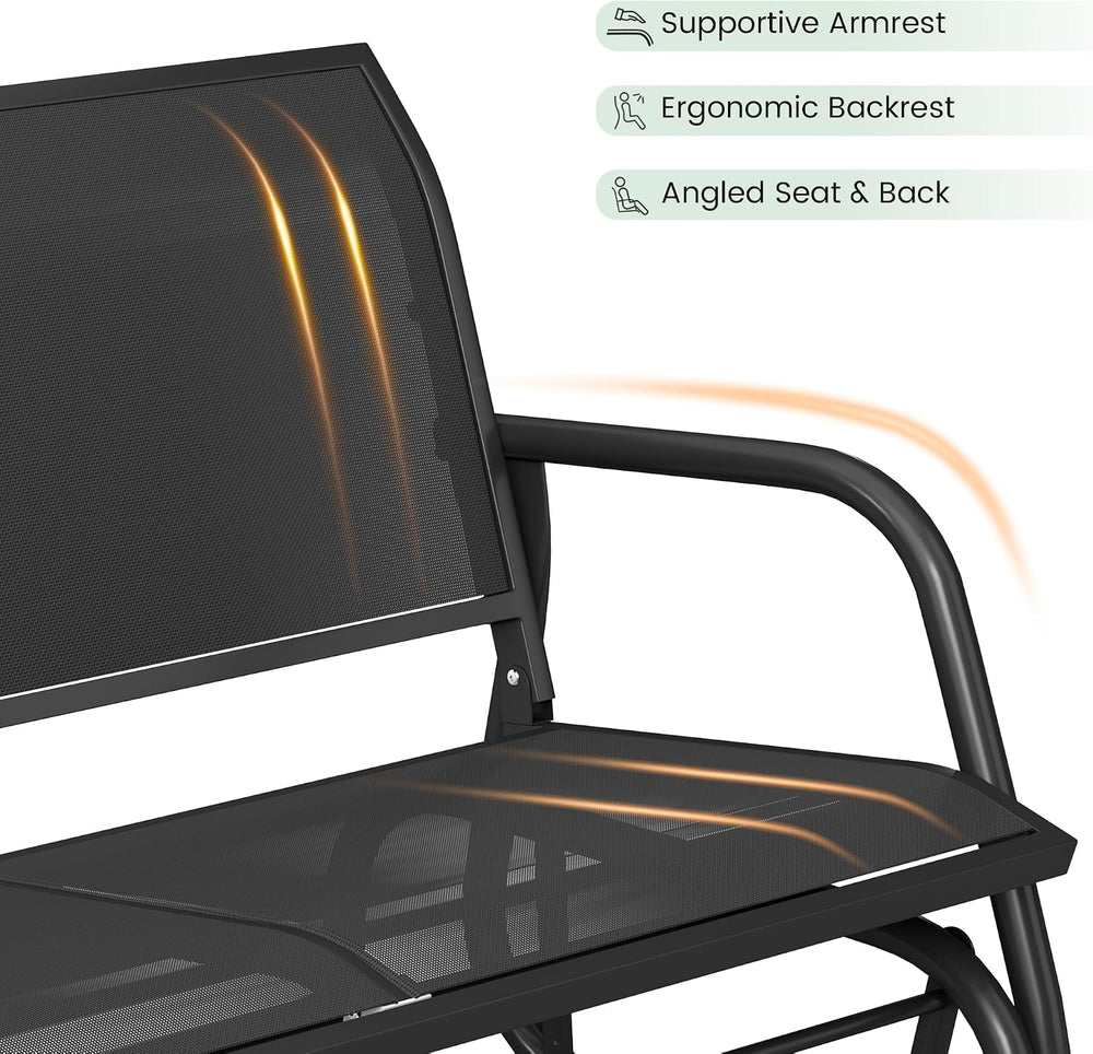 KROFEM Outdoor Glider Bench, Glider Bench for Outside Patio, Black | High Bac...
