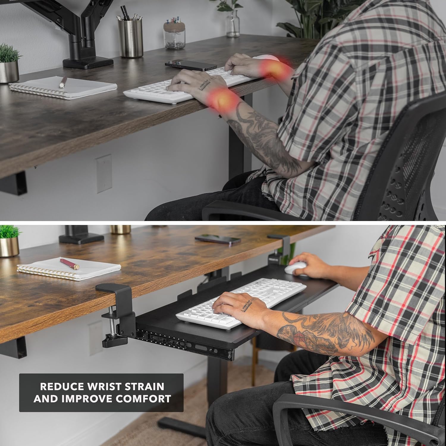 Mount-It! 30” Extra-Wide Clamp-On Under Desk Keyboard Tray, Large Slide-Out Keyboard Drawer for Desk, Ergonomic Pull-Out Platform with Smooth Gliding Tracks, No-Drill C-Clamp Mount