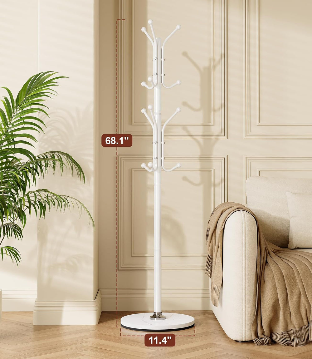 Coat Rack with 12 Hooks, Freestanding Coat Tree with Sintered Stone Base, Stu...
