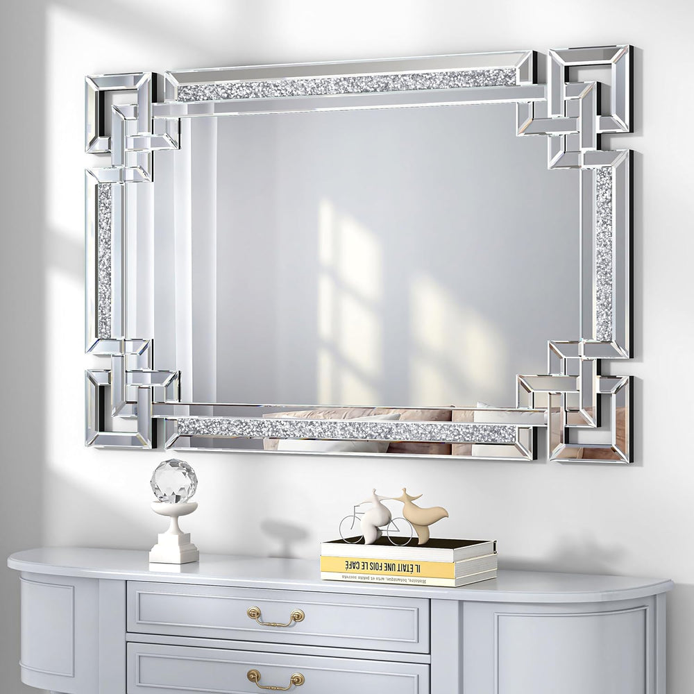 Crystal Crush Diamond Wall Mirror, 30" x 47" Silver Rectangular Mirror