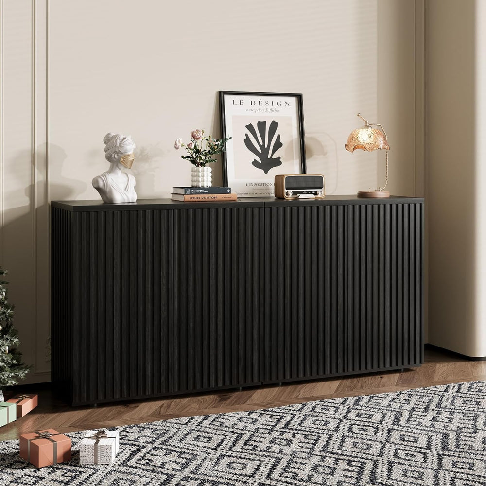 Rophefx Fluted Sideboard Cabinet, 63" Buffet Cabinet with Storage, Crede...