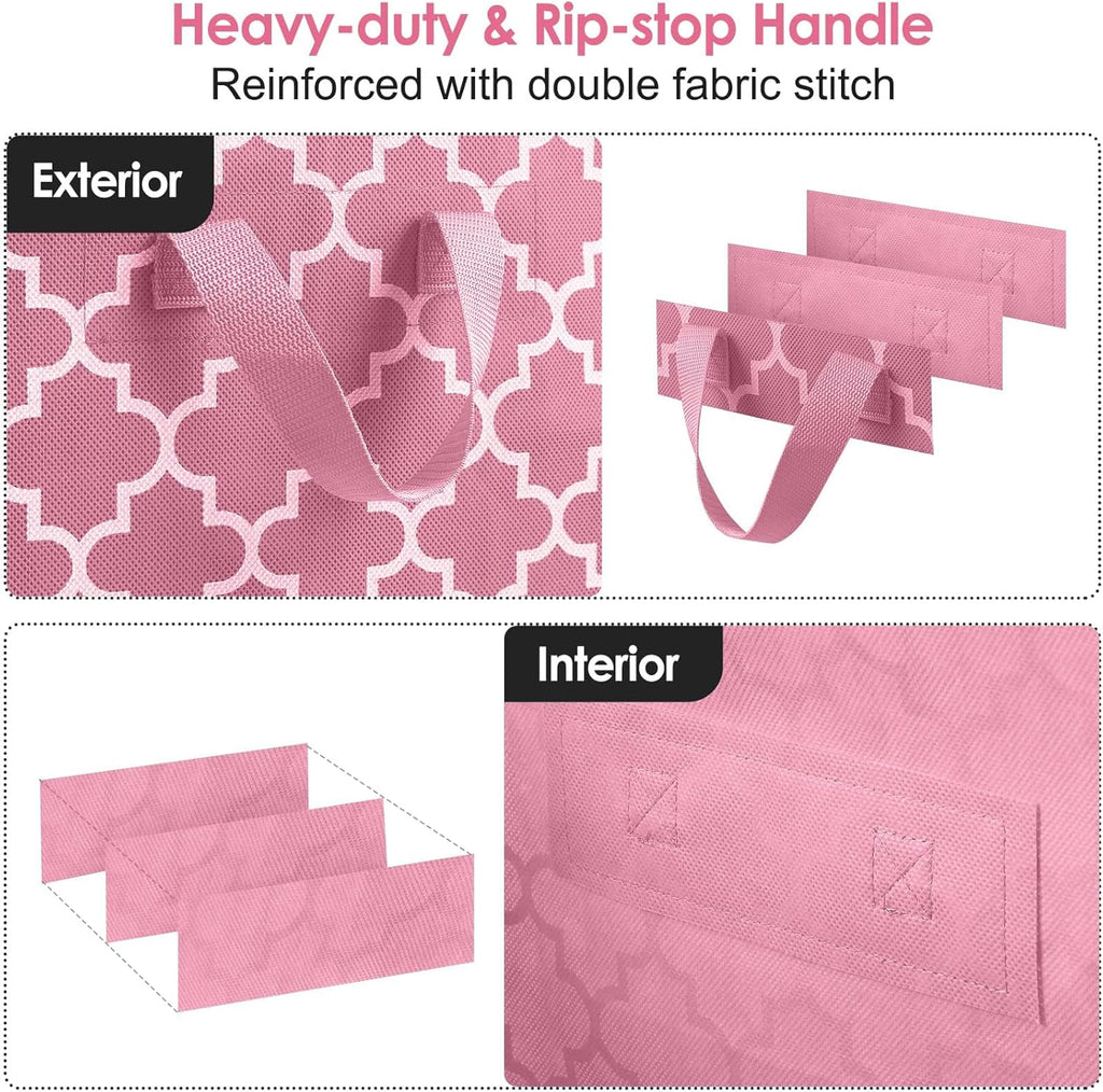 WISELIFE Storage Bags 6 Pack/100L Large Blanket Clothes Organization and Storage Containers for Comforters,Bedding, Foldable Organizer with Reinforced Handle, Clear Window, Sturdy Zippers,Pink