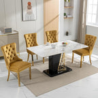Mid Century Modern Dining Chairs Set of 4, Yellow Velvet Upholstered Tufted Back, Kitchen & Dining Room Chairs, Gold Metal Legs, Nailhead Trim, Sillas para Comedor (Yellow, 4 Pcs)