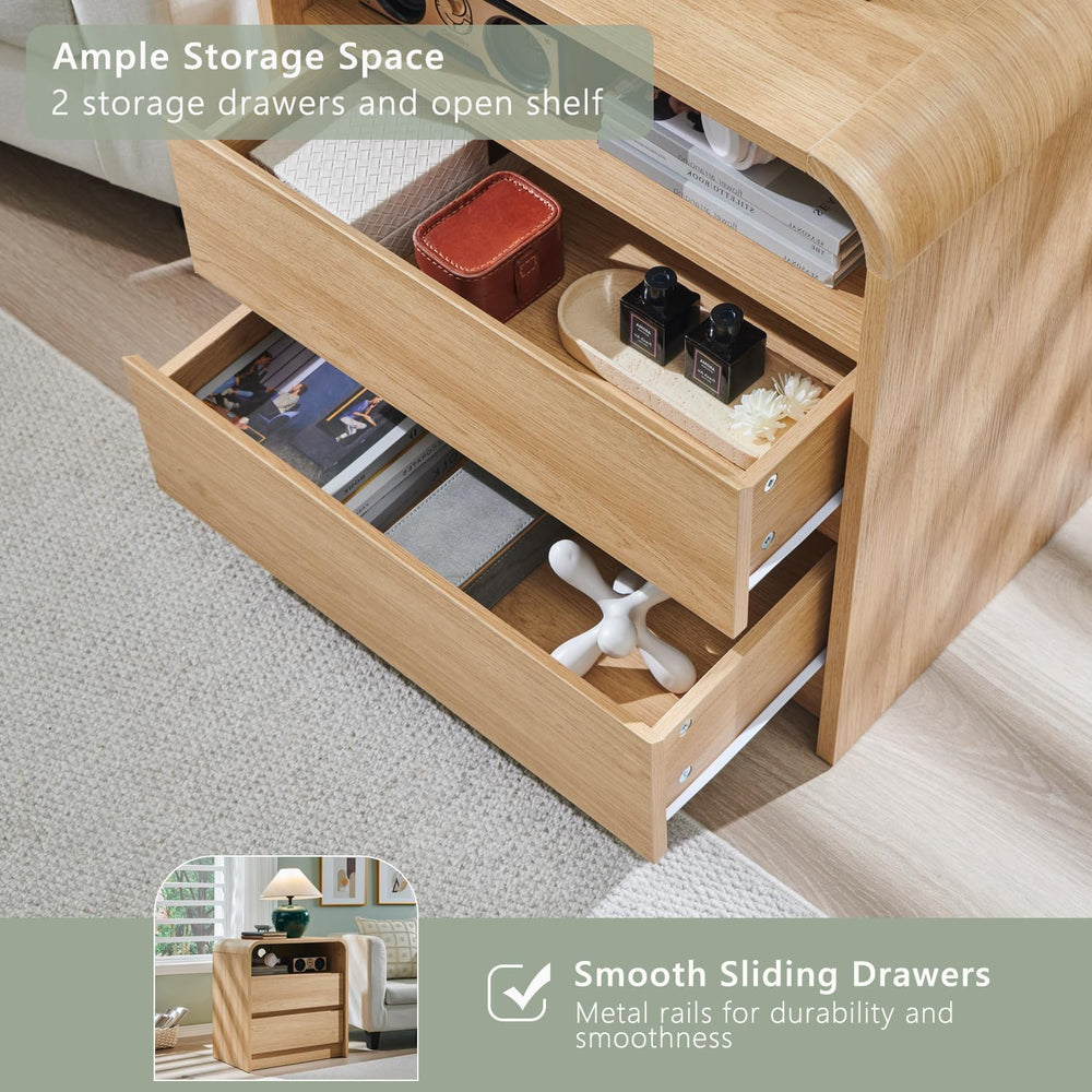 Aitjunz 25" Tall Modern Nightstand Set of 2, 23.6'' Wide Wood Be...
