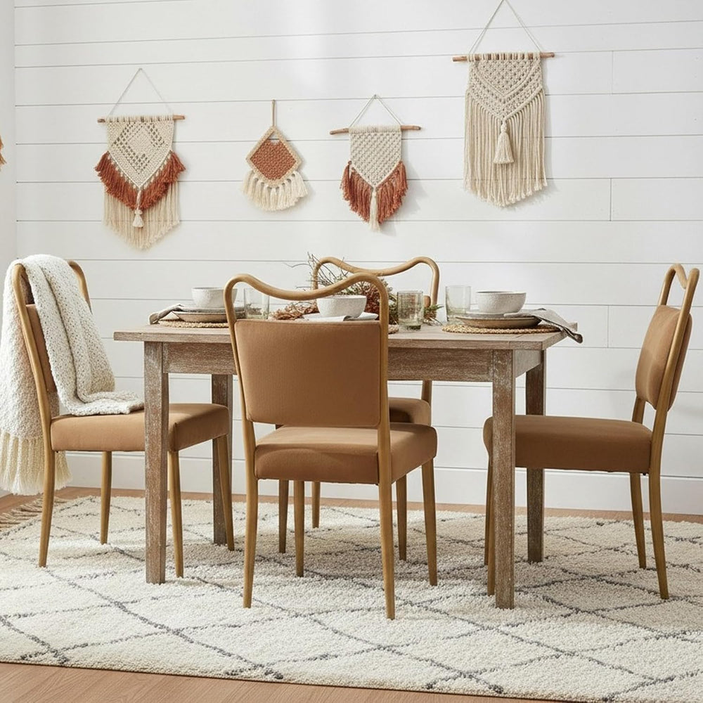 Velvet Dining Chairs Set of 2, Mid-Century Modern, Brown | Wood Grain Metal F...