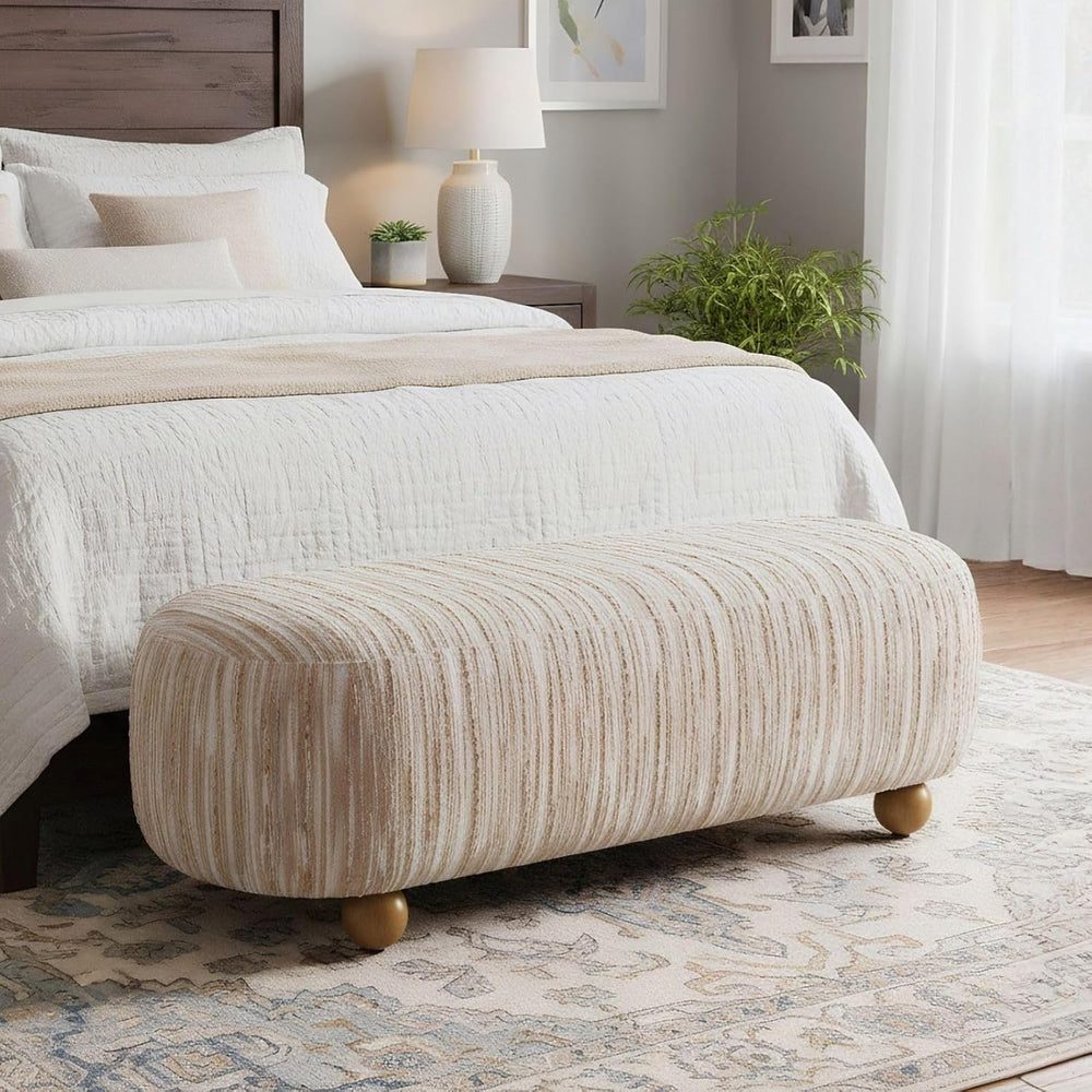 Hyfirm 54" Oatmeal Linen Upholstered Bench – Beige End of Bed Ottoman wi...