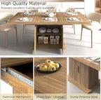 Extendable Dining Table Set for 8, 78.74" Expandable Dining Table with 8 Orange Upholstered Tufted Chairs, Large Wooden Expanding Kitchen Table and Chairs Set of 8, 9 Piece Extendable Dining Table Set